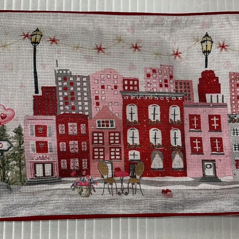 City of LOVE Paris France White Red Multi Metallic Hand Made Table Runner